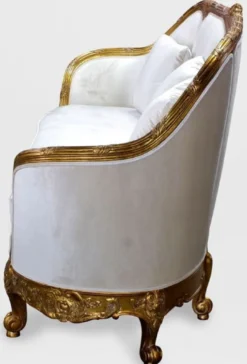 Casa Padrino Luxus Barock Wohnzimmer Sofa Weiß / Gold - Edles Handgefertigtes Antik Stil Sofa - Barock Wohnzimmer Möbel