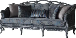 Casa Padrino Luxus Barock Wohnzimmer Set Grau / Blau / Grau - 2 Sofas & 2 Sessel & 1 Couchtisch - Prunkvolle Wohnzimmer Möbel im Barockstil