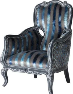 Casa Padrino Luxus Barock Wohnzimmer Set Grau / Blau / Grau - 2 Sofas & 2 Sessel & 1 Couchtisch - Prunkvolle Wohnzimmer Möbel im Barockstil