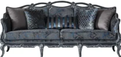 Casa Padrino Luxus Barock Wohnzimmer Set Grau / Blau / Grau - 2 Sofas & 2 Sessel & 1 Couchtisch - Prunkvolle Wohnzimmer Möbel im Barockstil