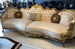 Casa Padrino Luxus Barock Wohnzimmer Set Silber / Braun / Gold - 2 Sofas & 2 Sessel & 1 Couchtisch & 2 Beistelltische - Handgefertigte Wohnzimmer Möbel im Barockstil - Edel & Prunkvoll