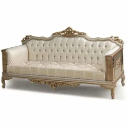 Casa Padrino Luxus Barock Wohnzimmer Sofa Creme / Grau / Gold 220 cm - Barock Möbel