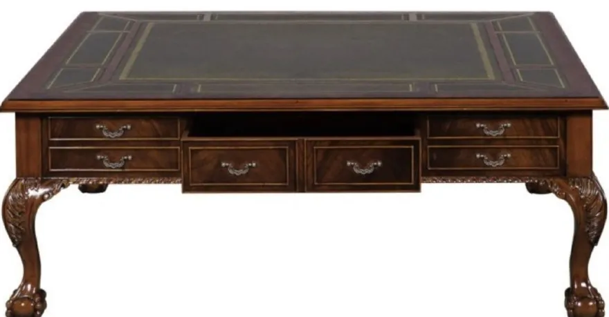 Casa Padrino Luxus Barock Wohnzimmertisch Dunkelbraun / Grün 130 x 130 x H. 49 cm - Couchtisch mit 24 Schubladen