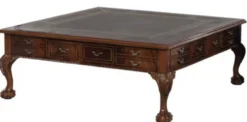 Casa Padrino Luxus Barock Wohnzimmertisch Dunkelbraun / Grün 130 x 130 x H. 49 cm - Couchtisch mit 24 Schubladen