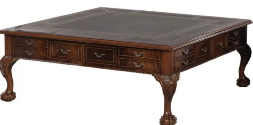 Casa Padrino Luxus Barock Wohnzimmertisch Dunkelbraun / Grün 130 x 130 x H. 49 cm - Couchtisch mit 24 Schubladen