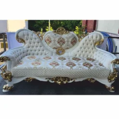 Casa Padrino Luxus Barock Wohnzimmer Sofa Creme / Weiß / Gold 220 cm - Barock Möbel