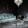 Casa Padrino Luxus Barock Wohnzimmer Set Hellblau / Silber - 2 Sofas & 2 Sessel & 1 Couchtisch - Prunkvolle Wohnzimmer Möbel im Barockstil