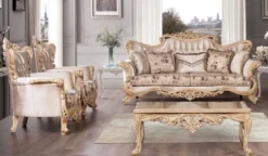 Casa Padrino Luxus Barock Wohnzimmer Set Beige / Braun / Naturfarben - 2 Barock Sofas mit Blumenmuster & 2 Barock Sessel mit Blumenmuster & 1 Barock Couchtisch - Barock Wohnzimmer Möbel