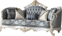 Casa Padrino Luxus Barock Wohnzimmer Set Grau / Blau / Silber / Gold - 2 Sofas & 2 Sessel & 1 Couchtisch - Prunkvolle Wohnzimmer Möbel im Barockstil