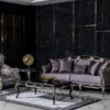 Casa Padrino Luxus Barock Wohnzimmer Sessel Lila / Schwarz / Gold - Handgefertigter Barockstil Sessel mit elegantem Muster - Barock Wohnzimmer Möbel