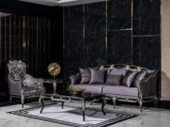 Casa Padrino Luxus Barock Wohnzimmer Sessel Lila / Schwarz / Gold - Handgefertigter Barockstil Sessel mit elegantem Muster - Barock Wohnzimmer Möbel