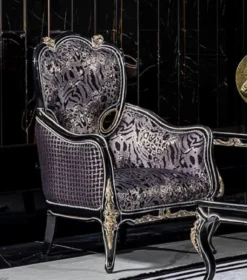Casa Padrino Luxus Barock Wohnzimmer Sessel Lila / Schwarz / Gold - Handgefertigter Barockstil Sessel mit elegantem Muster - Barock Wohnzimmer Möbel