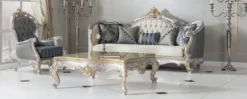 Casa Padrino Luxus Barock Wohnzimmer Sofa mit dekorativen Kissen Creme / Blau / Silber / Gold 250 x 95 x H. 125 cm - Edel & Prunkvoll
