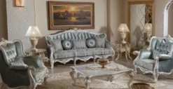 Casa Padrino Luxus Barock Wohnzimmer Möbel Set Grün / Weiß / Silber