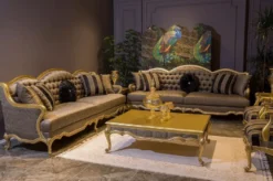 Casa Padrino Luxus Barock Wohnzimmer Set Grau / Schwarz / Gold - 2 Barock Sofas & 2 Barock Sessel & 1 Barock Couchtisch - Wohnzimmer Möbel im Barockstil - Barock Möbel - Barock Einrichtung