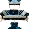 Casa Padrino Luxus Barock Wohnzimmer Set mit elegantem Blumenmuster und Glitzersteinen Türkis / Grün / Creme - 1 Sofa & 2 Sessel - Prunkvolle Barock Wohnzimmer Möbel