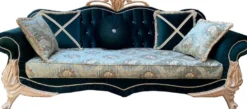 Casa Padrino Luxus Barock Wohnzimmer Set mit elegantem Blumenmuster und Glitzersteinen Türkis / Grün / Creme - 1 Sofa & 2 Sessel - Prunkvolle Barock Wohnzimmer Möbel
