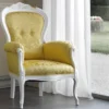 Casa Padrino Luxus Barock Wohnzimmer Sessel mit elegantem Muster Gold / Weiß / Gold 70 x 65 x H. 106 cm - Edle Barock Möbel