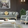 Casa Padrino Luxus Barock Wohnzimmer Set Türkis / Grau / Weiß / Gold - 2 Sofas mit Muster & 2 Sessel mit Muster & 1 Couchtisch - Prunkvolle Barock Wohnzimmer Möbel
