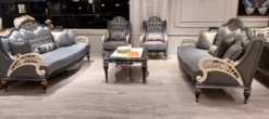 Casa Padrino Luxus Barock Wohnzimmer Sofa Grau / Weiß / Gold 226 cm - Barock Wohnzimmer Möbel