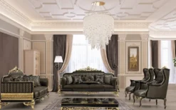Casa Padrino Luxus Barock Wohnzimmer Set Grau / Schwarz / Gold - 2 Sofas & 2 Sessel & 1 Couchtisch - Prunkvolle Barock Wohnzimmer Möbel