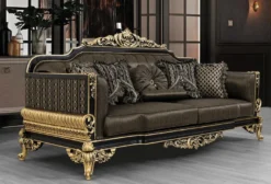 Casa Padrino Luxus Barock Wohnzimmer Set Grau / Schwarz / Gold - 2 Sofas & 2 Sessel & 1 Couchtisch - Prunkvolle Barock Wohnzimmer Möbel