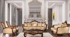 Casa Padrino Luxus Barock Wohnzimmer Sessel Beige / Braun / Gold - Prunkvoller Sessel mit elegantem Muster - Handgefertigte Barock Wohnzimmer Möbel