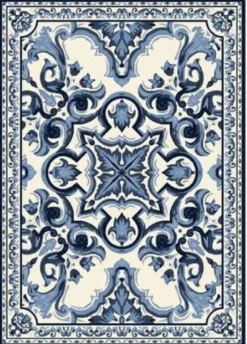 Casa Padrino Luxus Barock Wohnzimmer Teppich Weiß / Blau - Verschiedene Größen