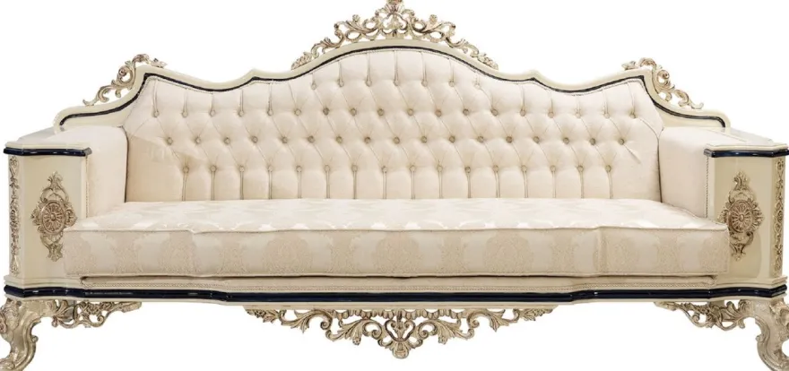 Casa Padrino Luxus Barock Wohnzimmer Set Weiß / Creme / Schwarz / Antik Gold - 2 Barock Sofas & 2 Barock Sessel & 1 Barock Couchtisch - Luxus Wohnzimmer Möbel im Barockstil - Barock Möbel