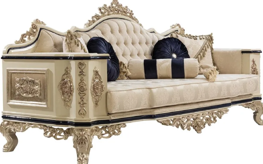 Casa Padrino Luxus Barock Wohnzimmer Set Weiß / Creme / Schwarz / Antik Gold - 2 Barock Sofas & 2 Barock Sessel & 1 Barock Couchtisch - Luxus Wohnzimmer Möbel im Barockstil - Barock Möbel