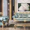 Casa Padrino Luxus Barock Wohnzimmer Set Türkis / Gold - 2 Barock Sofas mit Muster & 2 Barock Sessel mit Muster & 1 Barock Couchtisch - Barock Wohnzimmer Möbel