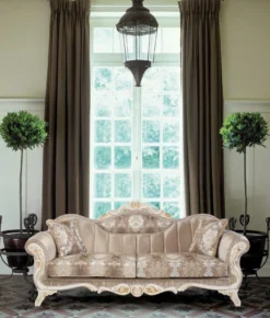 Casa Padrino Luxus Barock Wohnzimmer Set Beige / Weiß / Gold - 2 Sofas & 2 Sessel & 1 Beistelltisch - Prunkvolle Wohnzimmer Möbel im Barockstil