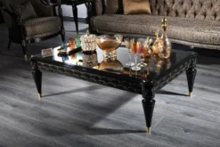 Casa Padrino Luxus Barock Wohnzimmer Set Silbergrau / Schwarz / Gold - 1 Chesterfield Sofa & 1 Sessel & 1 Couchtisch & 1 Beistelltisch - Barockmöbel