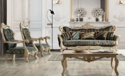 Casa Padrino Luxus Barock Wohnzimmer Sessel mit dekorativem Kissen Grau / Blau / Silber / Gold 82 x 75 x H. 122 cm - Edel & Prunkvoll