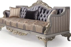 Casa Padrino Luxus Barock Wohnzimmer Sofa mit Kissen Lila / Beige / Silber / Gold 228 x 93 x H. 108 cm - Barockmöbel