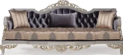 Casa Padrino Luxus Barock Wohnzimmer Sofa mit Kissen Lila / Beige / Silber / Gold 228 x 93 x H. 108 cm - Barockmöbel