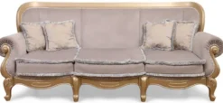 Casa Padrino Luxus Barock Wohnzimmer Sofa Grau / Gold - Handgefertigtes Barockstil Sofa - Prunkvolle Luxus Wohnzimmer Möbel im Barockstil - Barock Möbel