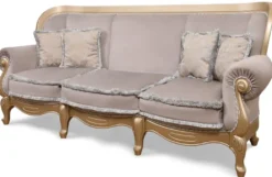 Casa Padrino Luxus Barock Wohnzimmer Sofa Grau / Gold - Handgefertigtes Barockstil Sofa - Prunkvolle Luxus Wohnzimmer Möbel im Barockstil - Barock Möbel