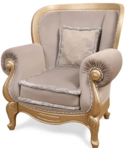 Casa Padrino Luxus Barock Wohnzimmer Sessel Grau / Gold - Handgefertigter Barockstil Sessel - Prunkvolle Luxus Wohnzimmer Möbel im Barockstil - Barock Möbel - Edel & Prunkvoll