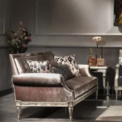 Casa Padrino Luxus Barock Wohnzimmer Samt Sofa Rosa / Antik Silber 250 x 88 x H. 100 cm - Edel & Prunkvoll