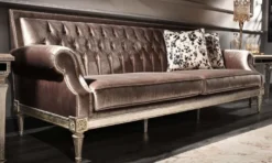 Casa Padrino Luxus Barock Wohnzimmer Samt Sofa Rosa / Antik Silber 250 x 88 x H. 100 cm - Edel & Prunkvoll