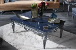 Casa Padrino Luxus Barock Wohnzimmer Set Blau / Beige / Silber - 2 Sofas & 2 Sessel & Couchtisch - Barock Wohnzimmermöbel