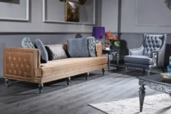 Casa Padrino Luxus Barock Wohnzimmer Set Blau / Beige / Silber - 2 Sofas & 2 Sessel & Couchtisch - Barock Wohnzimmermöbel