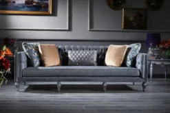 Casa Padrino Luxus Barock Wohnzimmer Set Blau / Beige / Silber - 2 Sofas & 2 Sessel & Couchtisch - Barock Wohnzimmermöbel
