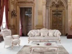 Casa Padrino Luxus Barock Wohnzimmer Set Hellgrau / Weiß / Antik Bronze - 2 Sofas & 2 Sessel & 1 Couchtisch - Wohnzimmer Möbel im Barockstil - Edel & Prunkvoll