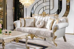 Casa Padrino Luxus Barock Wohnzimmer Set Weiß / Braun / Weiß / Beige / Gold - 2 Barock Sofas & 2 Barock Sessel & 1 Barock Couchtisch - Luxus Wohnzimmer Möbel im Barockstil - Barock Möbel