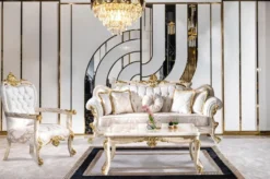 Casa Padrino Luxus Barock Wohnzimmer Set Weiß / Braun / Weiß / Beige / Gold - 2 Barock Sofas & 2 Barock Sessel & 1 Barock Couchtisch - Luxus Wohnzimmer Möbel im Barockstil - Barock Möbel