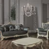 Casa Padrino Luxus Barock Wohnzimmer Sessel mit Glitzersteinen und dekorativem Kissen Blau / Creme / Gold 110 x 85 x H. 112 cm - Barockstil Möbel