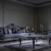 Casa Padrino Luxus Barock Wohnzimmer Set Weiß / Blau / Gold - 2 Sofas & 2 Sessel & 1 Couchtisch - Prunkvolle Wohnzimmer Möbel im Barockstil