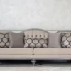 Casa Padrino Luxus Barock Wohnzimmer Sofa Beige / Grau - Handgefertigtes Barockstil Sofa mit dekorativen Kissen - Luxus Wohnzimmer Möbel im Barockstil - Barock Möbel